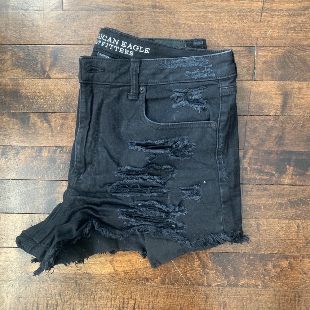 Distressed High Waist Black Jean Shorts